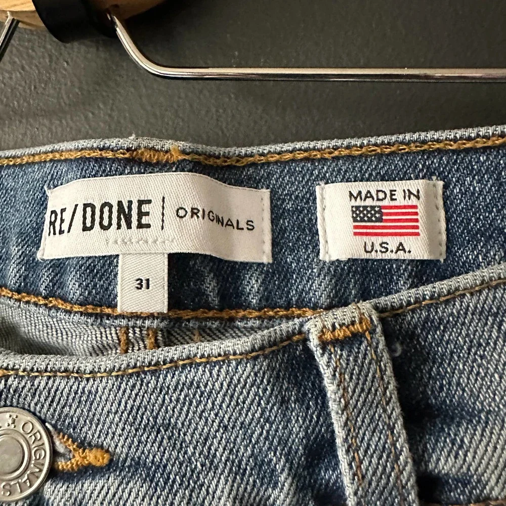 RE/DONE High Rise Ankle Crop Skinny Denim Jeans Blue Distressed Size 31